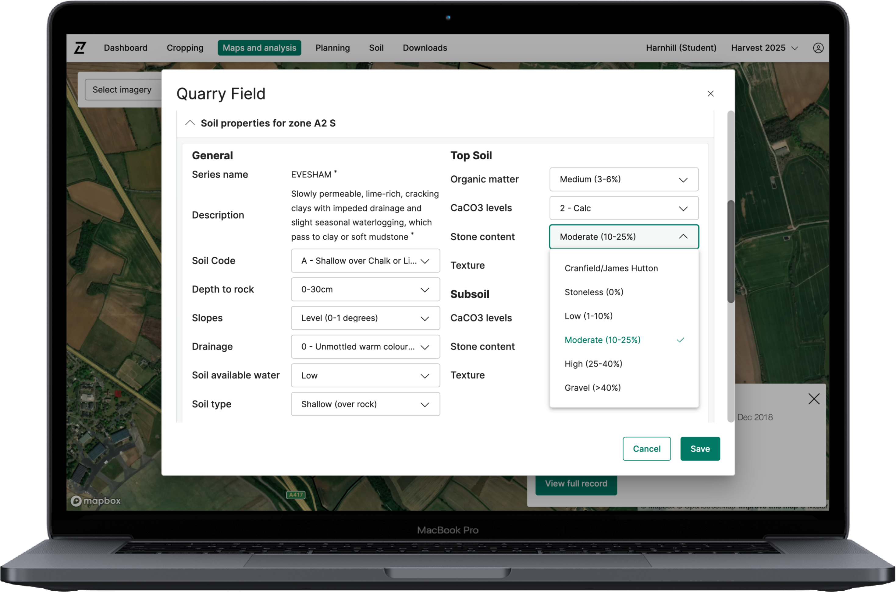 Contour Soil properties & Zone labels